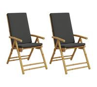 vidaXL Chaises de jardin Pliables Réglables 2 pcs. avec coussins Bambou