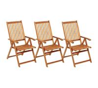 vidaXL Chaises de jardin pliantes 3 pcs. avec coussins en bois massif d'acacia