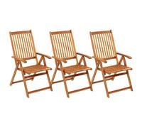 vidaXL Chaises de jardin pliantes – Lot de 3 – Bois massif d'acacia avec coussins