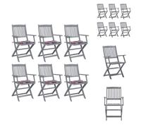 vidaXL Chaises de jardin pliantes 6 pcs. avec coussins bois massif acacia - Chaises de jardin