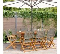 vidaXL Chaises de jardin pliantes lot de 8 gris poly rotin bois massif, siège de jardin, chaise de patio, chaise à manger de 3214561 Gris G