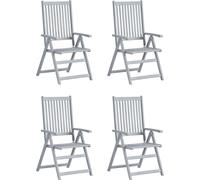 vidaXL Chaise à haut dossier Réglable 4 pièces avec coussins Bois massif Acacia