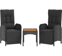 vidaXL Chaises de jardin relax 2 pcs. avec table noir poly rotin