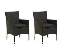 vidaXL Chaises de jardin - Résine tressée - Coussins noir