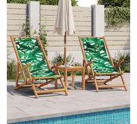 vidaXL Chaises de plage 2 pcs. Pliable Motif Feuilles Tissu et bois massif