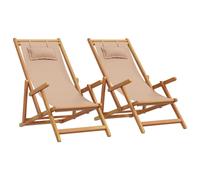 vidaXL Chaises de plage 2 pcs. Pliable Taupe Tissu et bois massif