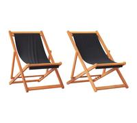 vidaXL Chaises de plage pliantes 2 pcs. noir tissu