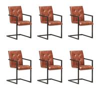 Vidaxl Chaises De Salle À Manger Cantilever 6pcs Marron Cuir Véritable