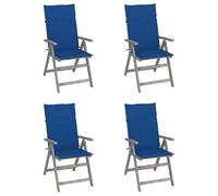 vidaXL Chaises inclinables de jardin avec coussins - Acacia - Bleu royal - Lot de 4