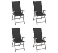 vidaXL Chaises inclinables de jardin avec coussins - Acacia - Lot de 4