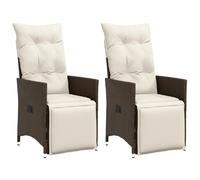 vidaXL Fauteuil de jardin avec coussin 2 pcs. Réglable Marron Poly Rattan