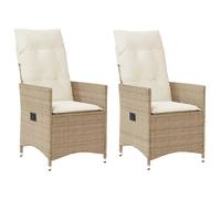vidaXL Fauteuil de jardin avec coussin 2 pcs. Réglable Beige Poly Rattan