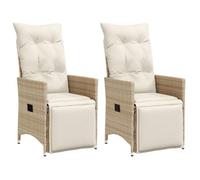 vidaXL Fauteuil de jardin réglable lot de 2 avec coussins Beige Poly Rattan