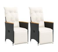 vidaXL Fauteuil de jardin avec coussin 2 pcs. Réglable Noir Poly Rattan