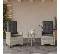 vidaXL Fauteuil de jardin avec coussin 2 pcs. Réglable Gris clair Poly Rattan