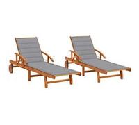 vidaXL Bains de soleil 2 pièces en bois massif d'acacia avec coussins
