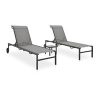 vidaXL Bains de soleil 2 pcs. avec table Textilène et acier