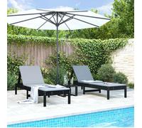 vidaXL Bains de soleil 2 pcs. noir 199,5x60x74 cm pin massif