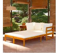 vidaXL Bains de soleil avec coussins blanc crème 2 pcs. Bois d'acacia