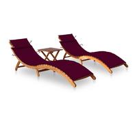 vidaXL Chaises longues lot de 2 avec table et coussins – Acacia massif, bordeaux