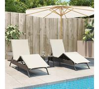 vidaXL Bains de soleil 2 pcs. avec table brun Poly rotin
