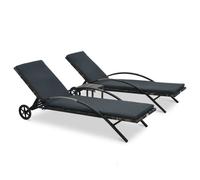 vidaXL Bains de soleil avec table Poly rotin Anthracite