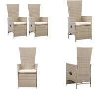 vidaXL Chaises longues de jardin 2 pcs. avec coussins Poly Rattan Beige - Chaise d'extérieur - Chaises d'extérieur - Chaise de jardin