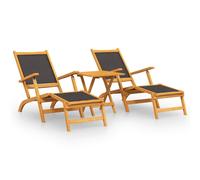 vidaXL Chaises longues de jardin avec table 3120443 – Acacia massif et textilène – Marron