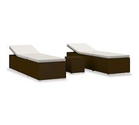 vidaXL Chaises longues de jardin 3 pièces – Bains de soleil avec table à thé – Résine tressée brune
