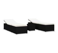 vidaXL 3 pcs. Bains de soleil de jardin avec table de thé Poly rotin noir
