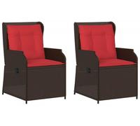 vidaXL Chaises longues de jardin, lot de 2 avec coussins, en polyrotin marron