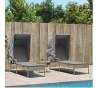 vidaXL Bains de soleil 2 pcs. avec toit et table Beige Poly Rattan