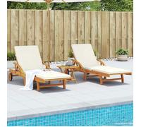 vidaXL Bains de soleil 2 pièces avec coussins 200x68x83 cm bois massif acacia