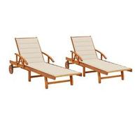 vidaXL Bains de soleil 2 pièces avec coussins en bois massif d'acacia