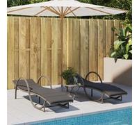 vidaXL Bains de soleil 2 pcs. avec coussins Gris Poly Rattan