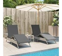 vidaXL Bains de soleil 2 pcs. avec table gris clair Poly rotin