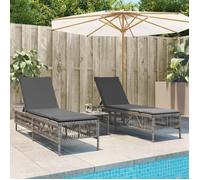 vidaXL Chaises longues lot de 2 avec table gris résine tressée, transat, lit de repos de jardin, meuble d'extérieur, chaise 4002748