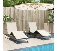 vidaXL Bains de soleil 2 pcs. avec table brun Poly rotin