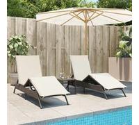 vidaXL Bains de soleil 2 pcs. avec table brun Poly rotin