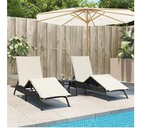 vidaXL Bains de soleil 2 pcs. avec table noir Poly rotin