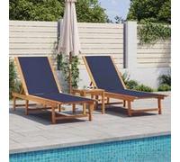 vidaXL Chaises longues lot de 2 bleu bois d'acacia solide et textilène, lit de soleil, lit de repos, chaise longue 3279250 Bleu G