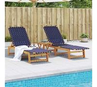 vidaXL Chaises longues lot de 2 et table bleu foncé bois massif acacia3214218 G