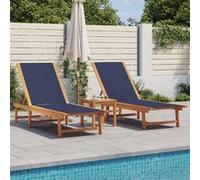 vidaXL Bains de soleil 2 pcs. avec table bleu bois massif acacia Textilene