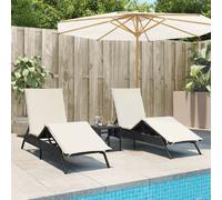 vidaXL Chaises longues lot de 2 avec table noir résine tressée, transat, lit de repos de jardin, meuble d'extérieur, chaise 4002710