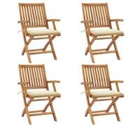 vidaXL Chaises de jardin pliantes avec coussins – en teck massif – Lot de 4