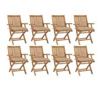 vidaXL Chaises de jardin pliantes avec coussins 8 pcs. Bois massif teck