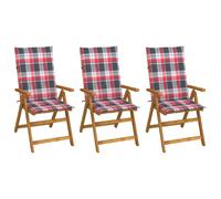 vidaXL Chaises pliables de jardin - Bois d'acacia - Coussins à carreaux