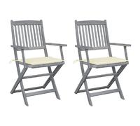 vidaXL Chaises pliables d'extérieur lot de 2 et coussins Bois d'acacia