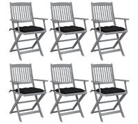 vidaXL Chaises pliables d'extérieur lot de 6 et coussins Bois d'acacia