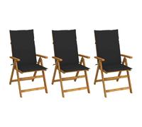 vidaXL Chaises pliables jardin - Lot de 3 - Acacia massif Noir